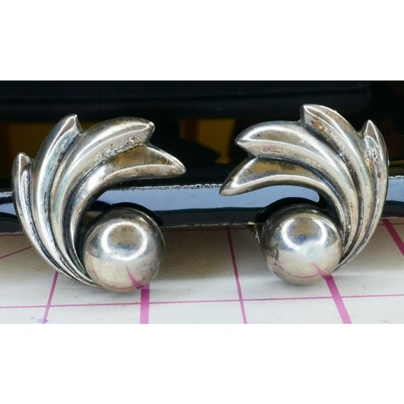 Art Deco Sterling Silver Comet Earrings Signed Danecraft Clip On - Picture 5 of 6